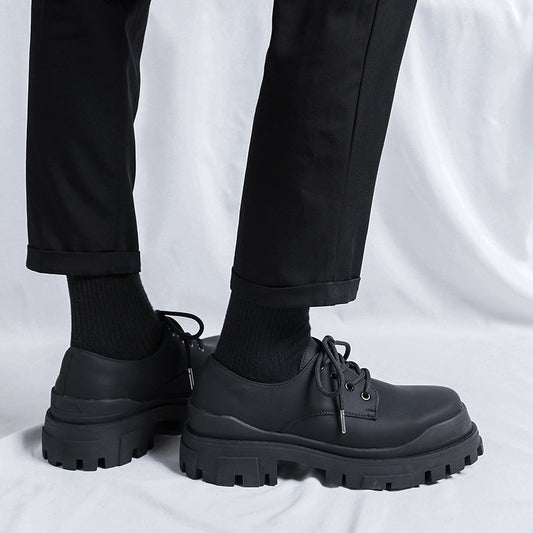 Men's Platform Black Increased Derby Matte Casual Shoes