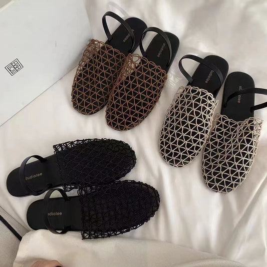 Women's Roman Flat Toe Box Half Hollow Sandals