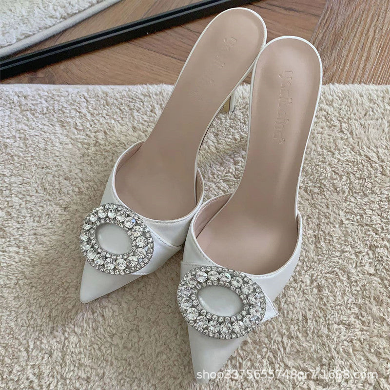 Women's Rhinestone Pointed White Sexy Temperament High Heels