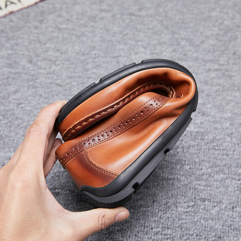 Men's Texture Waxing Spring Genuine Slip-on Comfortable Loafers