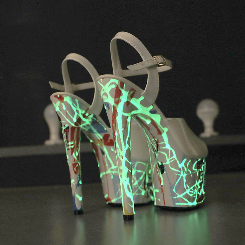 Fluorescent Luminous Patent High Stiletto Platform Heels