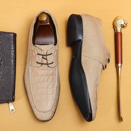 Men's Crocodile Pattern Genuine Business Derby British Leather Shoes