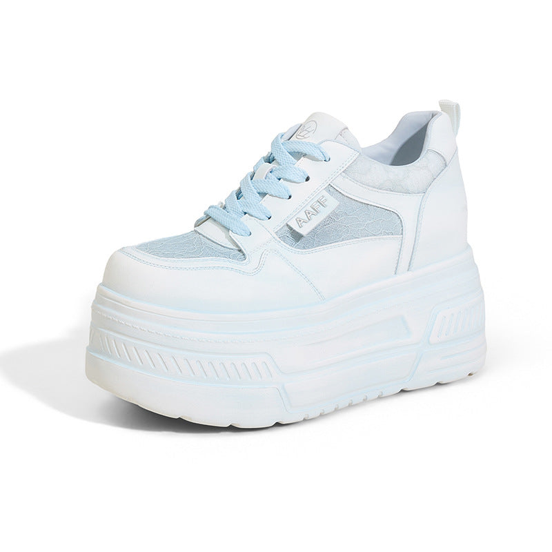 Women's White Summer Platform Board Chic Breathable Empty Mesh Versatile Height Women's Casual Shoes