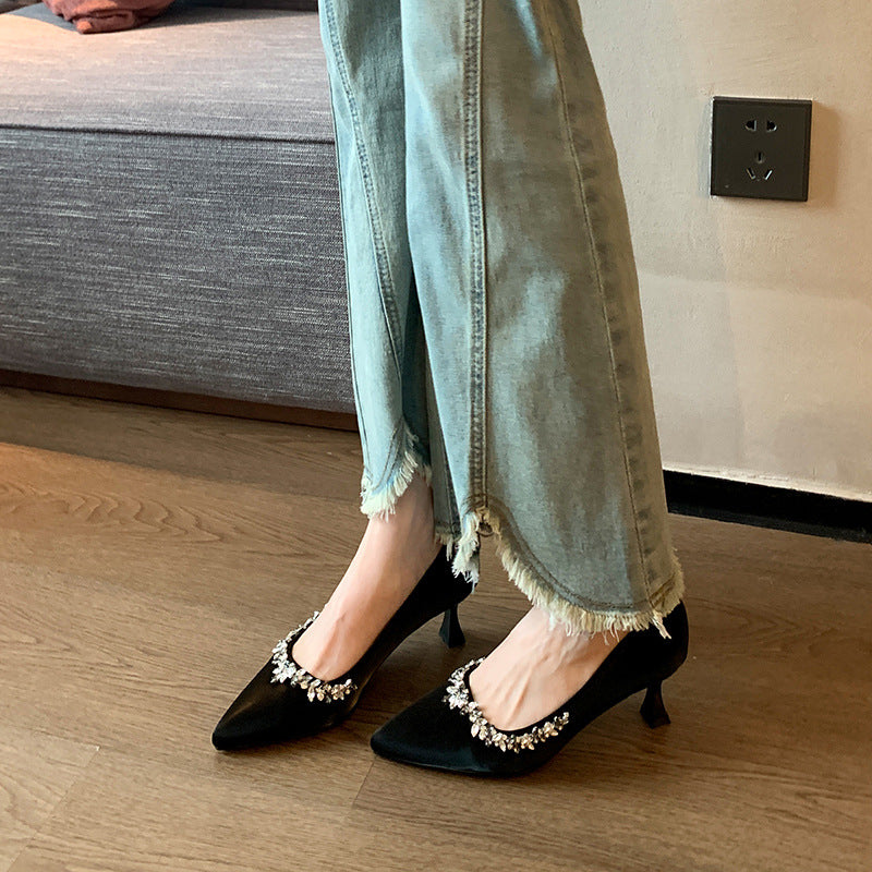 Women's Style Stiletto Low-cut Rhinestone High Plus Women's Shoes