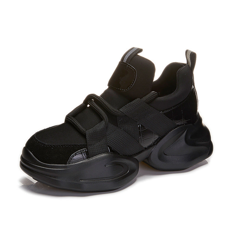 Women's Authentic Clunky Korean Black Platform Height Increasing Women's Casual Shoes