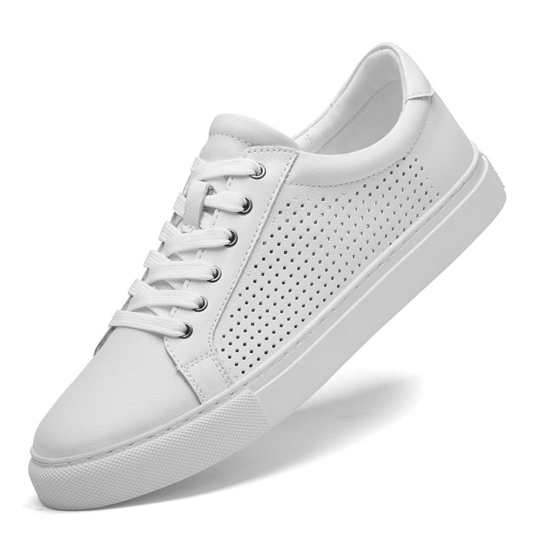 Men's Four White Hollow Korean Breathable Board Casual Shoes