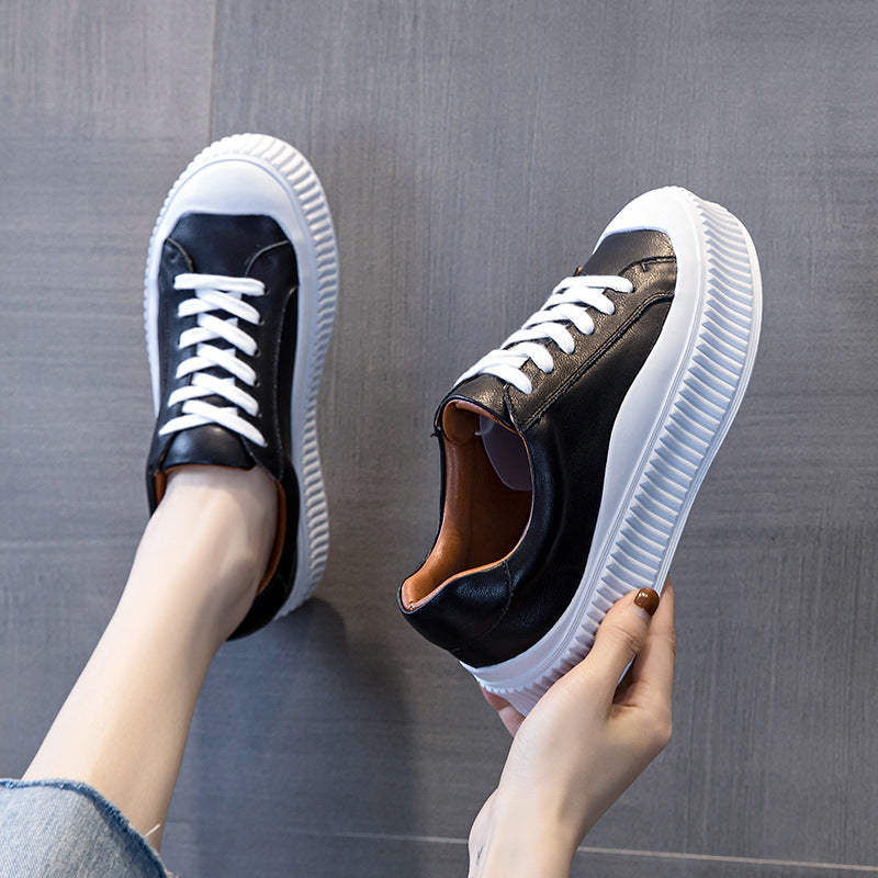 Women's Thick-soled White Autumn Authentic Platform Biscuit Sneakers