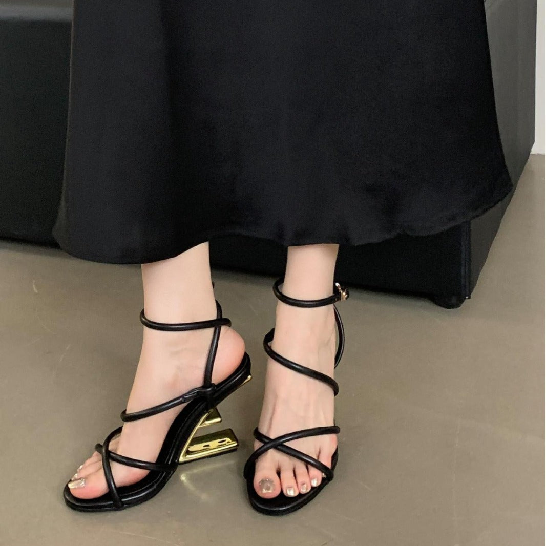 Women's Shape Cross Strap Color Matching Elegant Heels