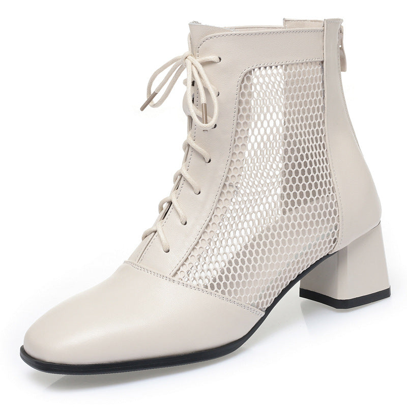 Women's Soft Mesh Martin Short Spring Chunky Boots