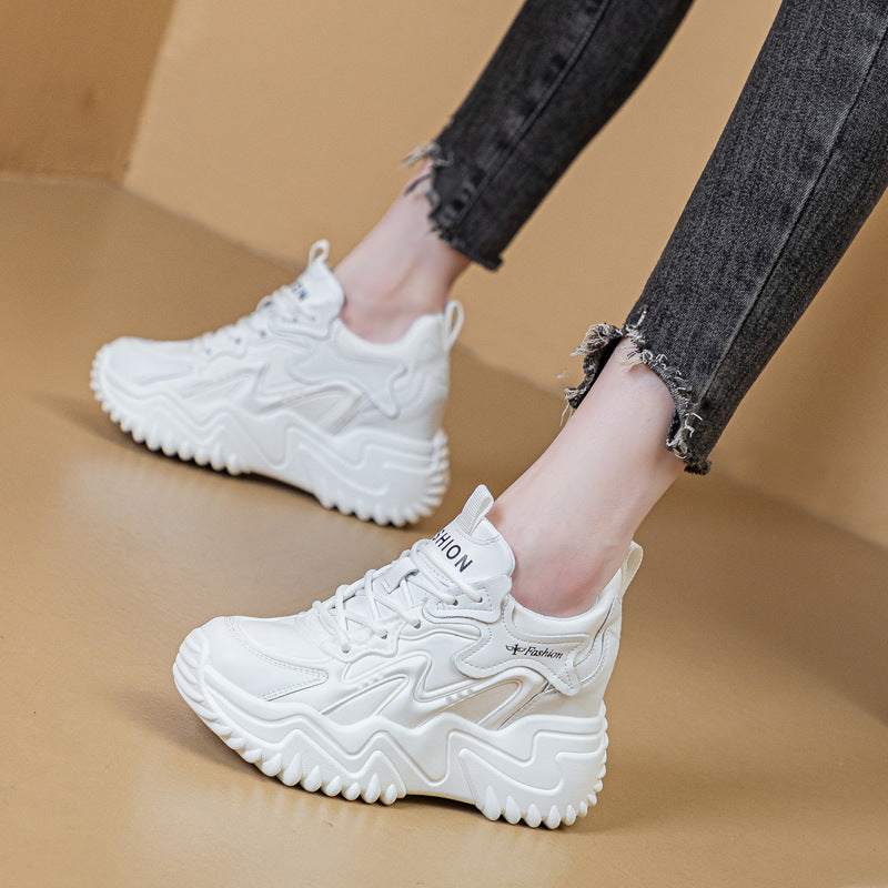 Women's Height Increasing Insole Dad Small Platform Mesh Surface White Men's Shoes