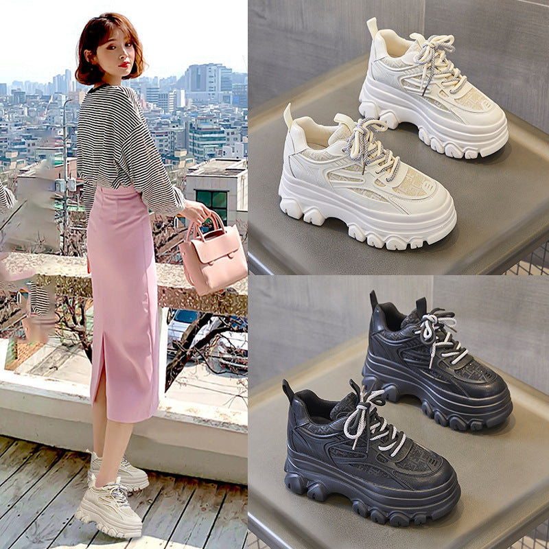 Women's Spring Platform Dad Versatile Hidden White Genuine Fried Women's Casual Shoes
