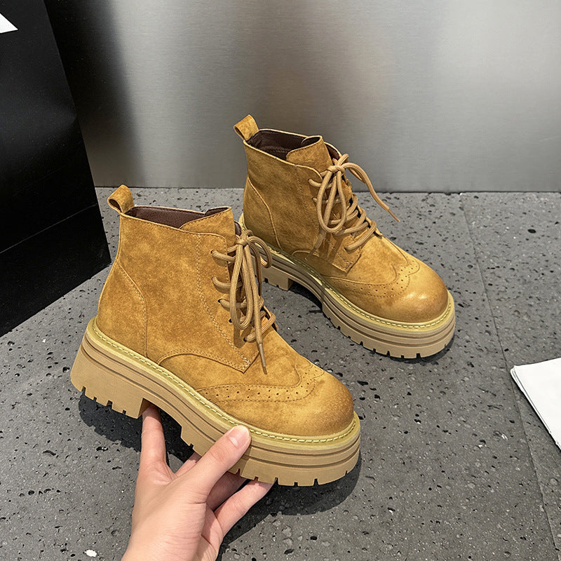 Women's Style Retro Platform Brogue Ankle Outdoor Boots