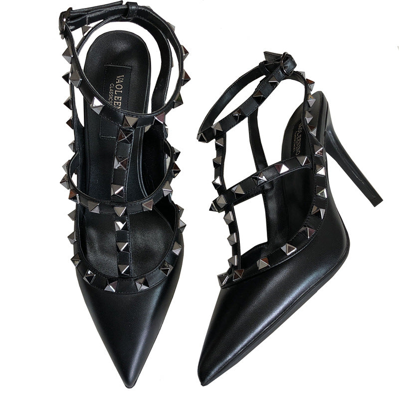 Women's High Rivet Pointed Toe Patent Stiletto Heels