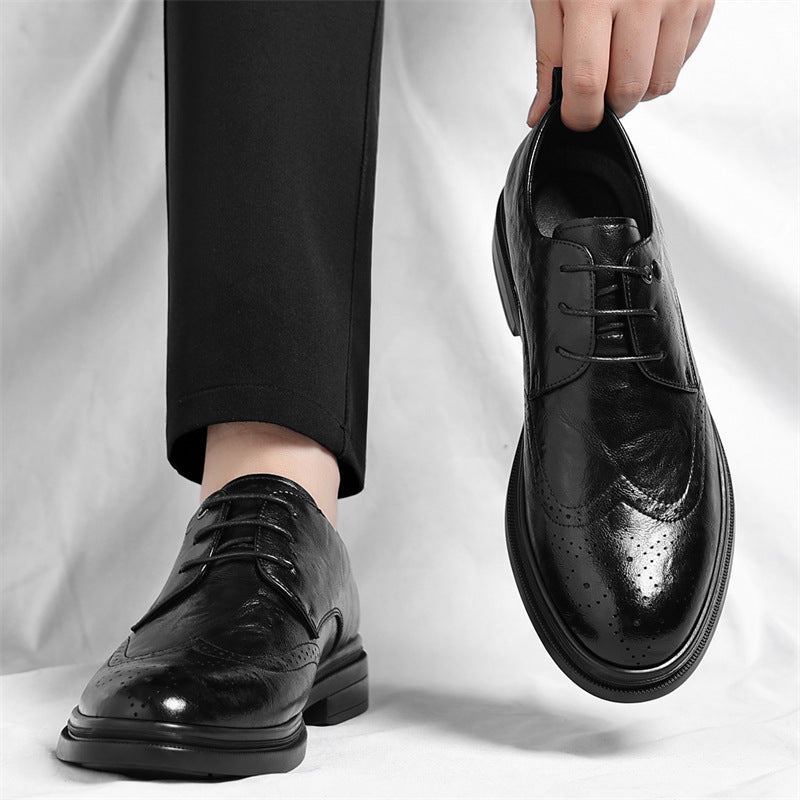 New Men's Autumn Lace Up Brogue Men's Business Leather Shoes