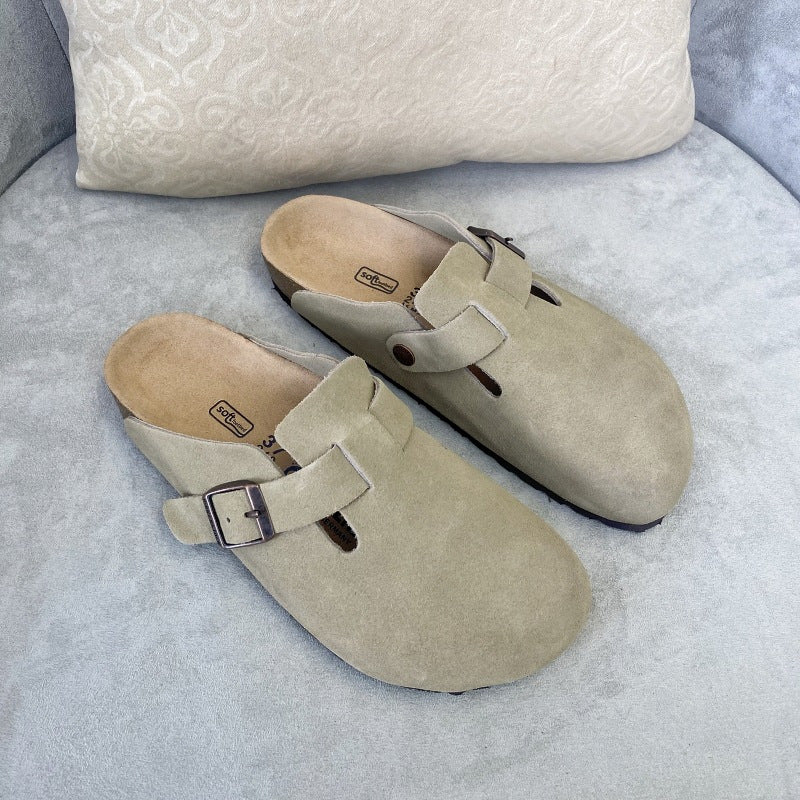 Women's Matte Real Cork Thick Bottom Slip-on Sandals