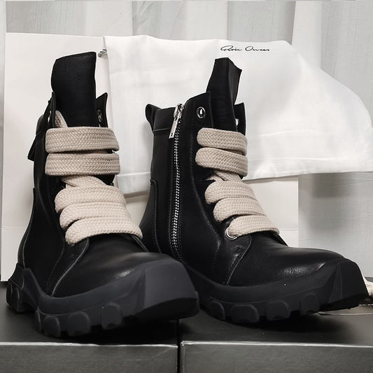Men's Round Head Thick Sole Increased Lace Boots