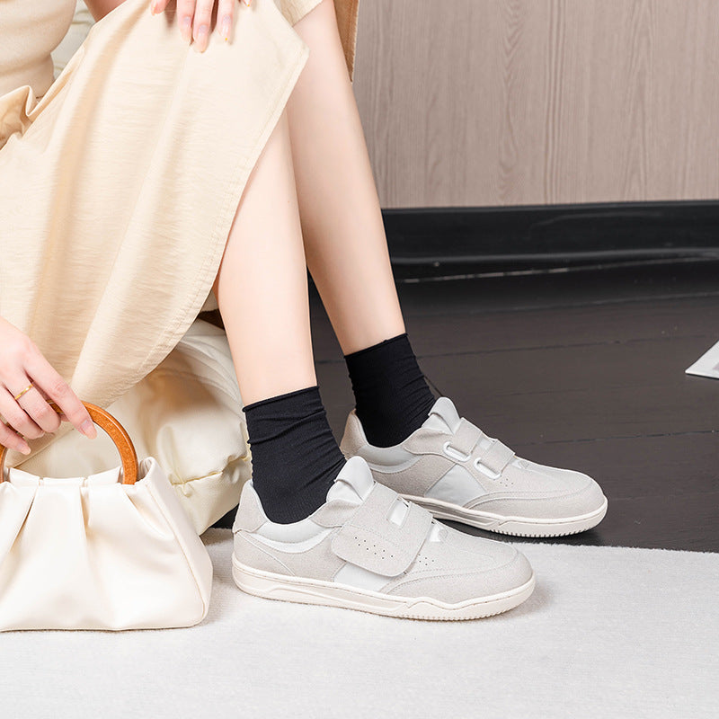 Women's Round Toe Velcro Niche Flat White Casual Shoes