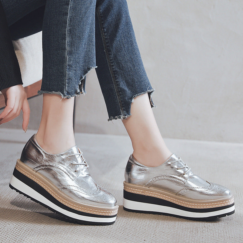 Women's Platform Thick-soled Autumn Brogue With Hidden Elevator Casual Shoes