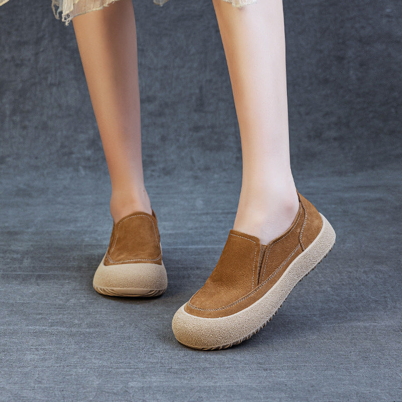 Women's Cowhide Retro Pumps Slip-on Soft Bottom Surface Loafers