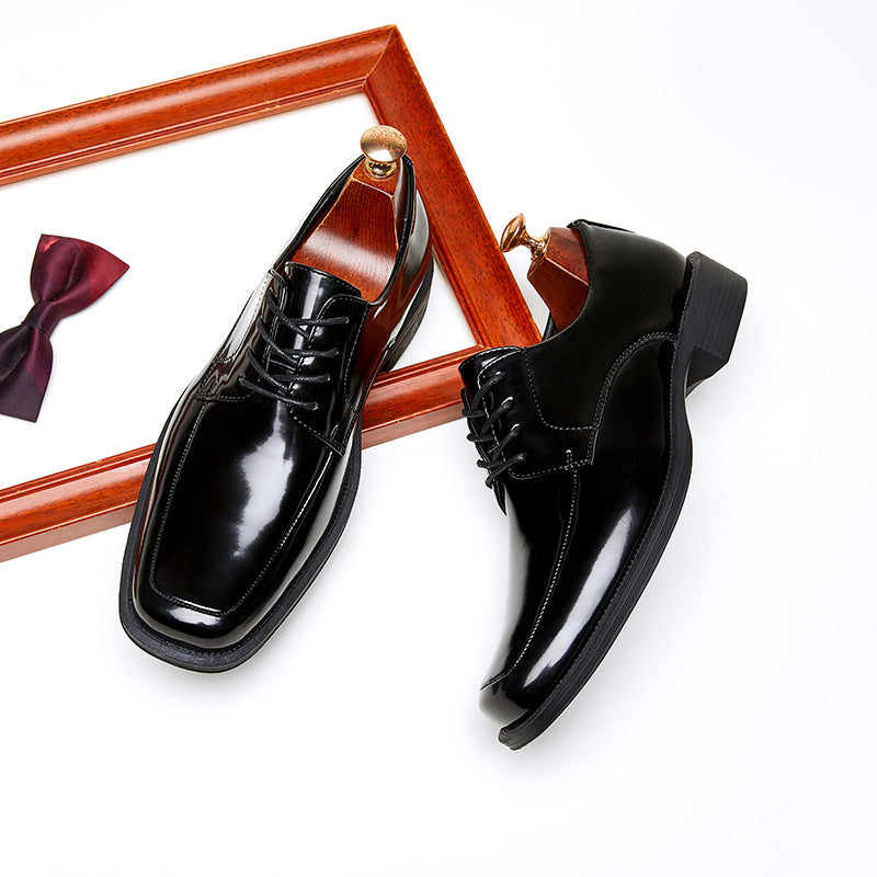 Men's Square Toe Glossy High-grade Paint Formal Wear British Derby Men's Shoes
