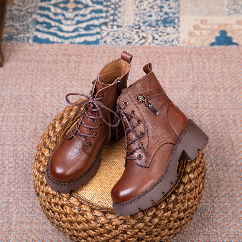 Women's Layer Cowhide Platform Martin Genuine Winter Boots