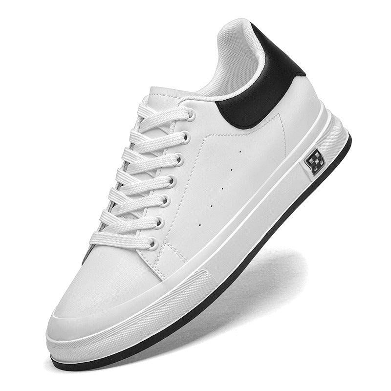 Men's Invisible Inner Height Increasing Lace Up White Fashionable Breathable Large Men's Board Shoes