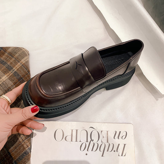 Women's Version One Pedal Brown Thick Sole Pumps Retro British Loafers