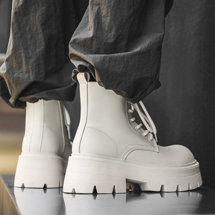 Men's Trendy Hiking Platform Derby Martin Height Increasing British Style Big Men's Casual Leather Shoes