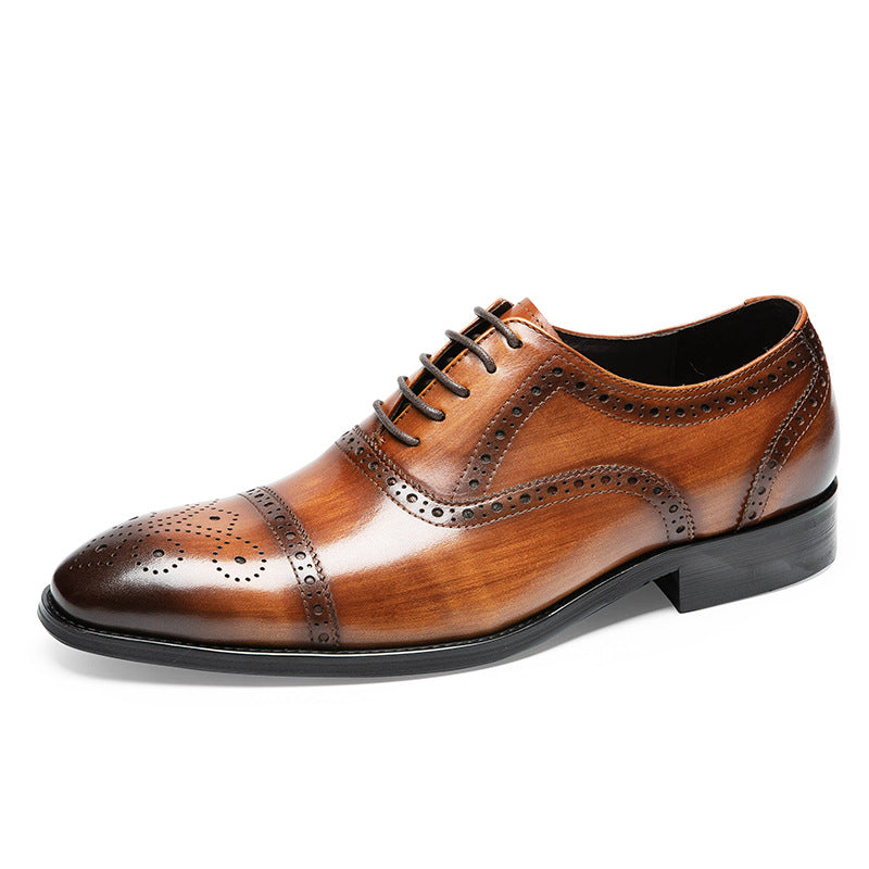 Men's Shipped Within Hours Brogue Cowhide Business Leather Shoes