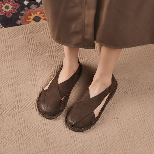 Women's Genuine Handmade Roman Toe Cap Side Empty Slip-on Sandals