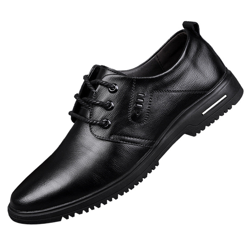 Men's Summer Breathable Height Increasing Insole Black Leather Shoes