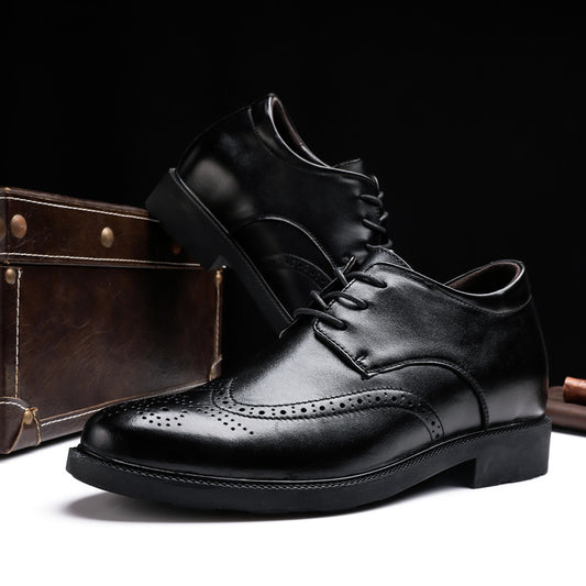 Men's Increasing Insole Brogue Business Formal Wear British Leather Shoes