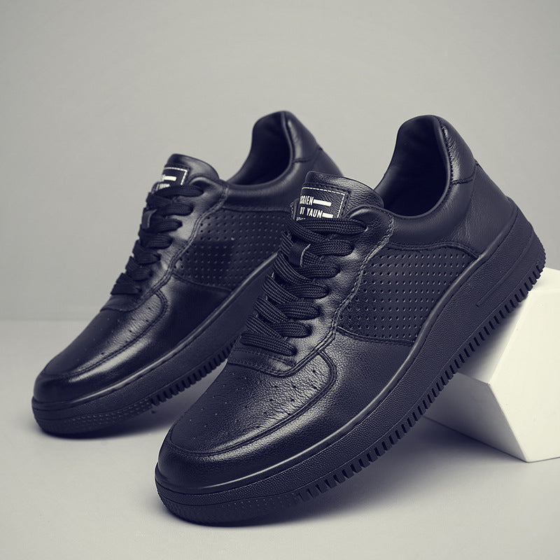 Men's Top Layer Cowhide Stylish Korean Style Versatile Black Thin Breathable Men's Board Shoes