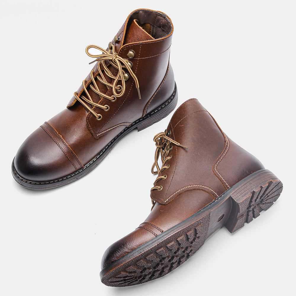 Men's American Retro First Layer Cowhide Tooling Boots