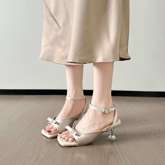 Women's Fattened Plus Size Summer Fashion Graceful Bow Heels