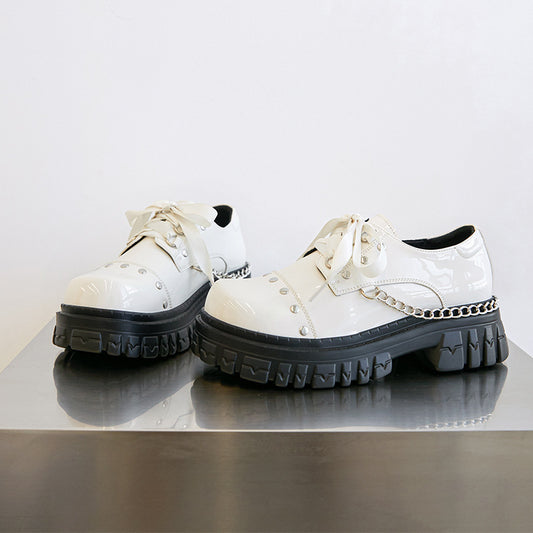 Women's Genuine Platform Fashion Chain Retro Single Leather Shoes