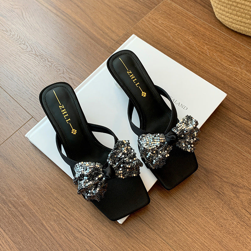 Women's High Summer Outdoor Crystal Chunky Widened Heels