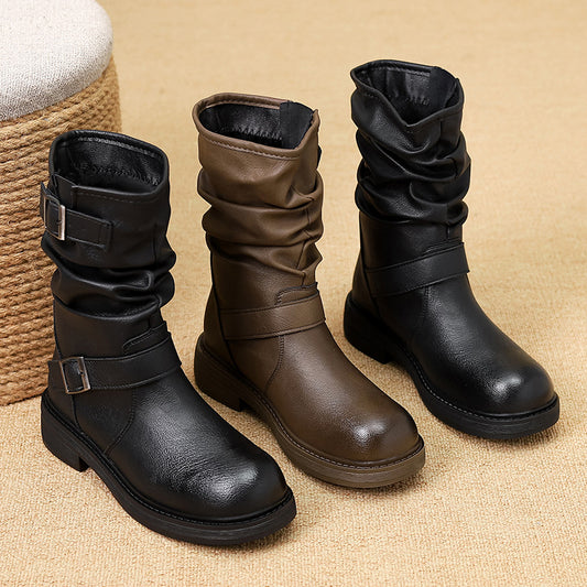 Retro Western Skinny Belt Buckle Joker Boots