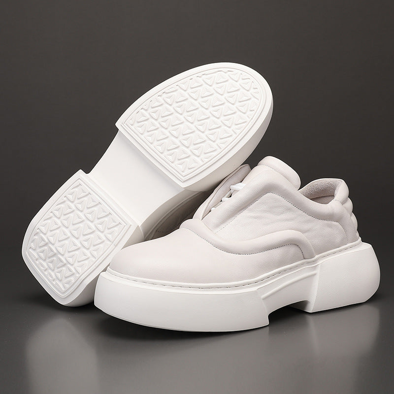 Men's Genuine Cattlehide Surface White Lazy Trendy Breathable Leather Shoes