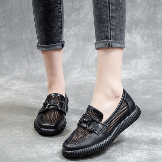 Women's Layer Cowhide Hollow Slip-on Breathable Pumps Loafers