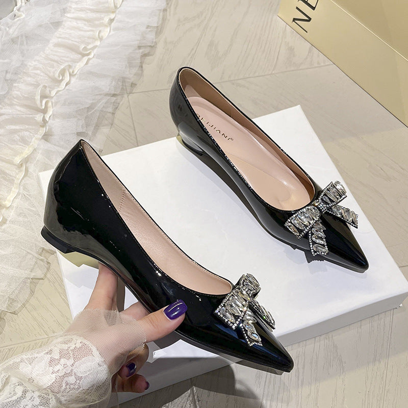 Temperament Rhinestone Bow Small With Hidden Female Wedge Women's Fashion Shoes
