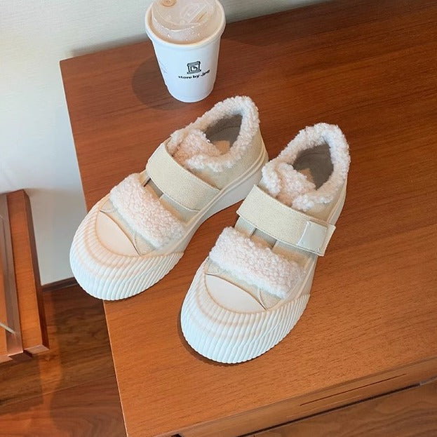 Women's Platform Fluffy Thick Fleece Warm Leisure Biscuit Casual Shoes