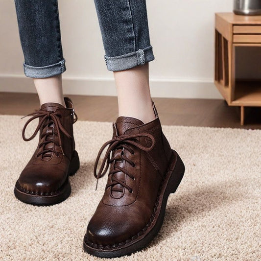 Women's Vintage Martin Handmade Round Toe Wedge Boots