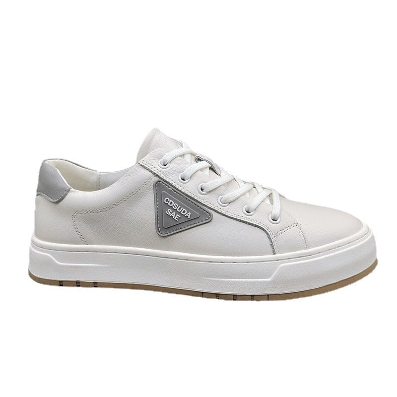 Men's Korean Style Versatile Flat Cowhide White Men's Shoes