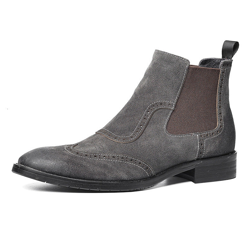 Men's Elastic Band Skin Suede Round Toe Boots