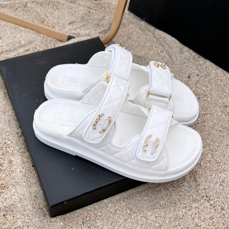 Women's Style Correct Logo Velcro Platform Retro Gel Beach Sandals