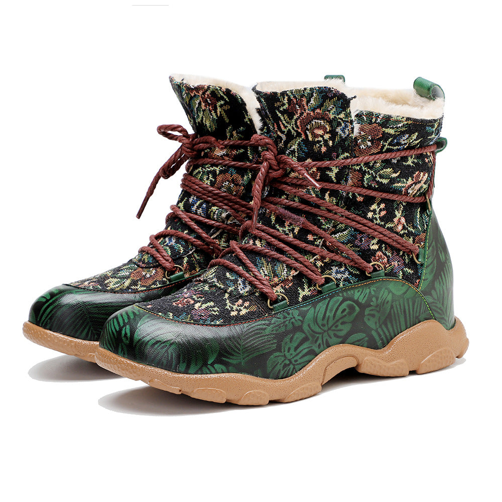 Hand-rub Color Printed Stitching Plus Veet Snow Boots