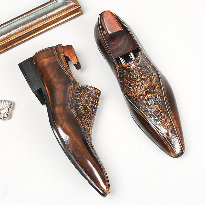 Men's British Style Business Glossy Pointed Slip-on Leather Shoes