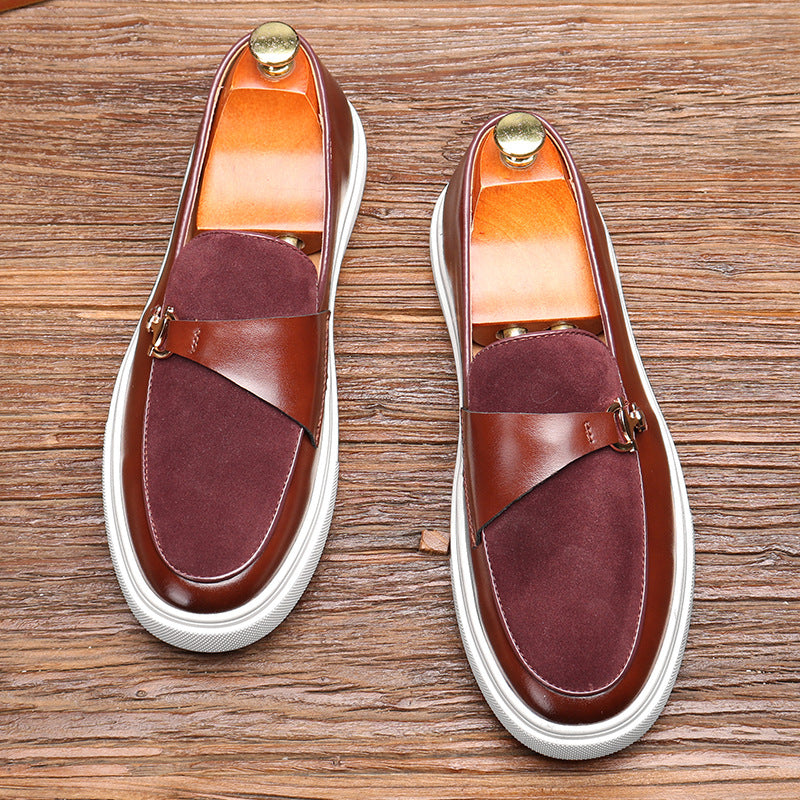 Men's British Retro Metal Horse Buckle Slip-on White Loafers