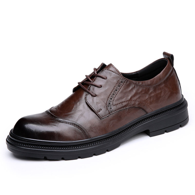 Men's Spring Breathable Round Head Thick Bottom Soft Versatile Leather Shoes